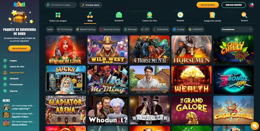 Máquinas tragamonedas, slots e tragaperras de Roku Casino
