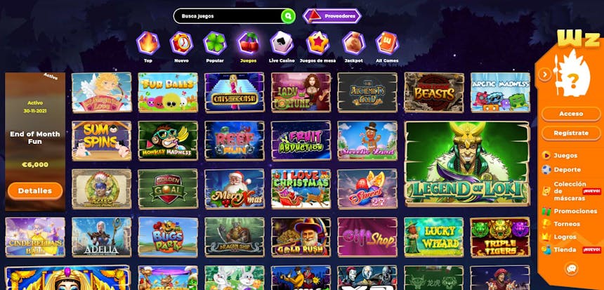 Máquinas tragamonedas, slots e tragaperras de Wazamba