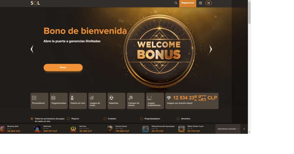 Sol Casino homepage